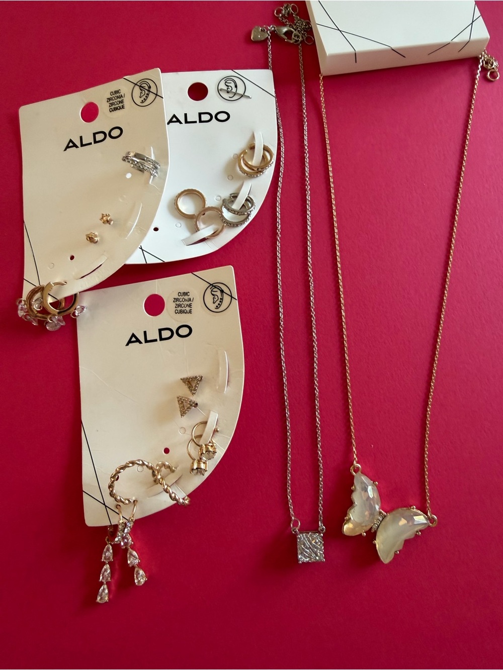 ALDO Gold-Tone Earring and Necklace Set with Opalescent Butterflies